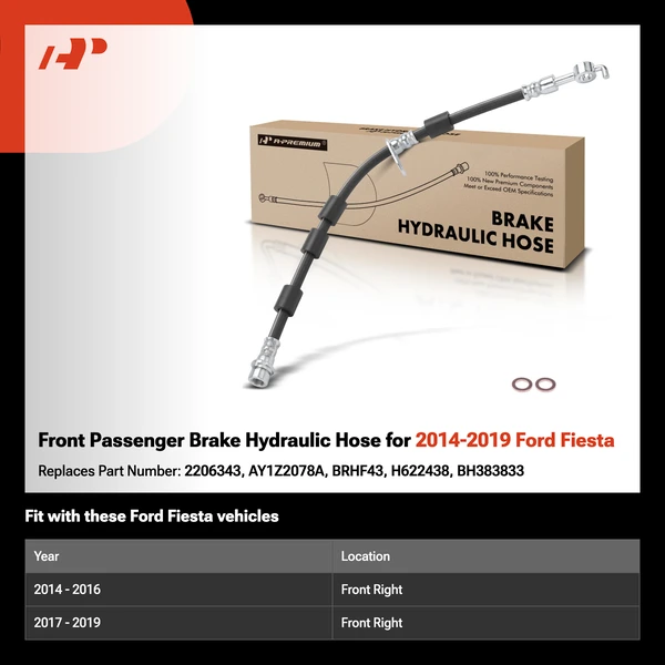 Front Passenger Brake Hydraulic Hose for 2014-2019 Ford Fiesta