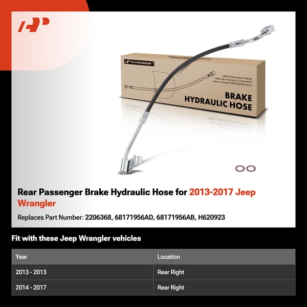 Rear Passenger Brake Hydraulic Hose for 2013-2017 Jeep Wrangler