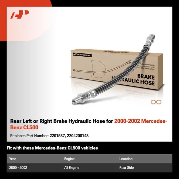 Rear Left or Right Brake Hydraulic Hose for 2000-2002 Mercedes-Benz CL500