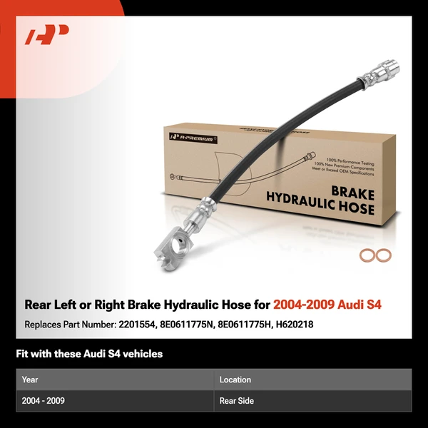 Rear Left or Right Brake Hydraulic Hose for 2004-2009 Audi S4