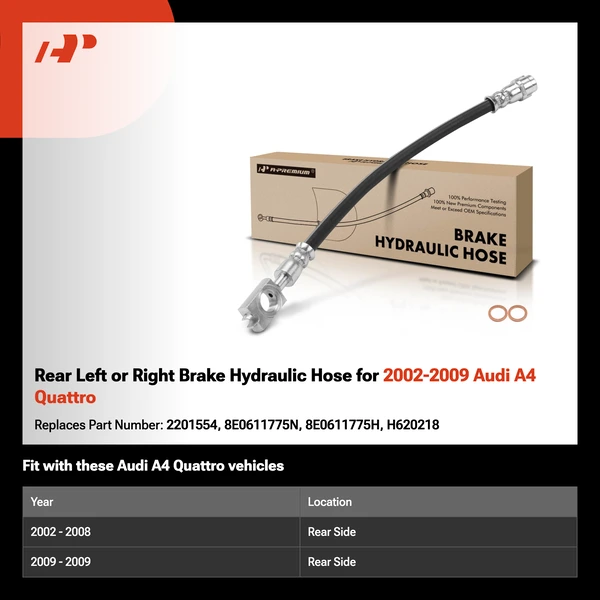 Rear Left or Right Brake Hydraulic Hose for 2002-2009 Audi A4 Quattro