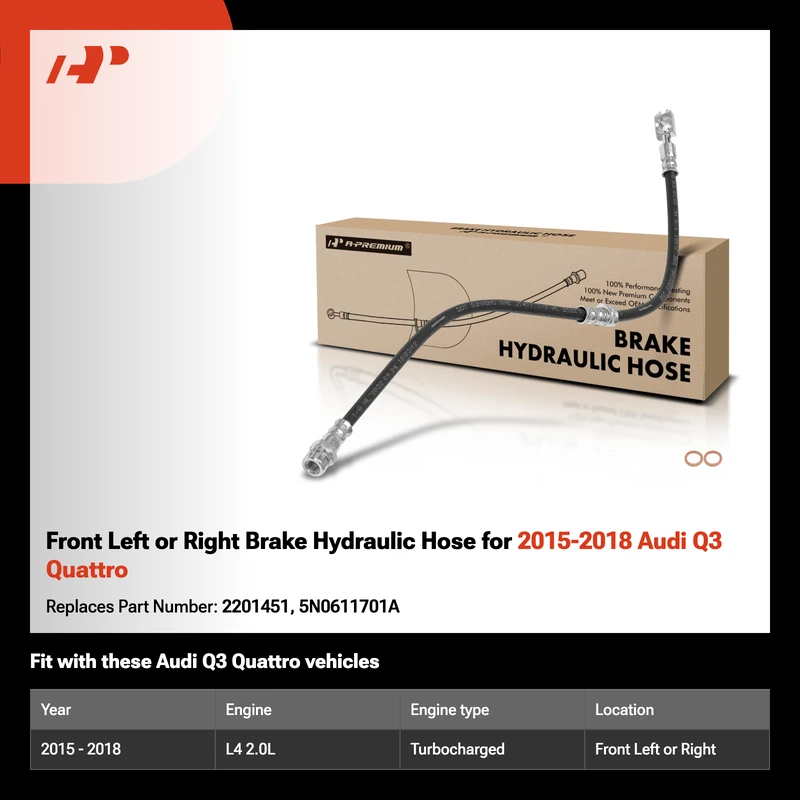 Front Left or Right Brake Hydraulic Hose for 2015-2018 Audi Q3 Quattro