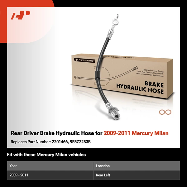 Rear Driver Brake Hydraulic Hose for 2009-2011 Mercury Milan