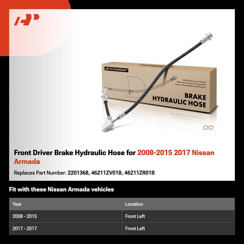 Front Driver Brake Hydraulic Hose for 2008-2015 2017 Nissan Armada