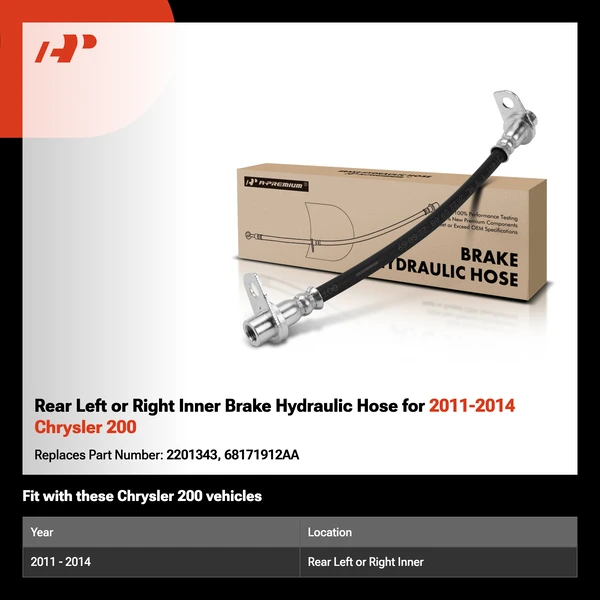 Rear Left or Right Inner Brake Hydraulic Hose for 2011-2014 Chrysler 200