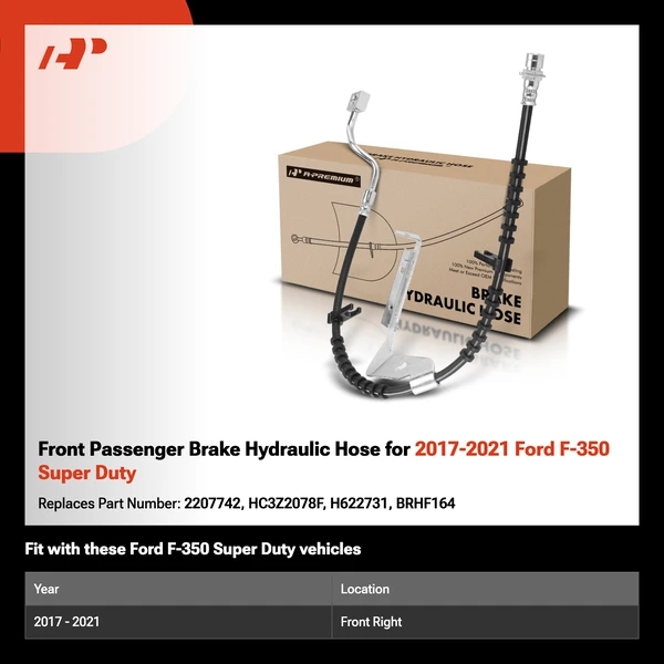 Front Passenger Brake Hydraulic Hose for 2017-2021 Ford F-350 Super Duty