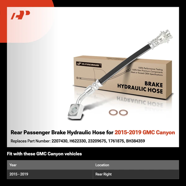 Rear Passenger Brake Hydraulic Hose for 2015-2019 GMC Canyon