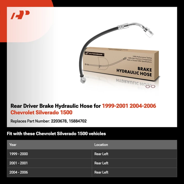 Rear Driver Brake Hydraulic Hose for 1999-2001 2004-2006 Chevrolet Silverado 1500