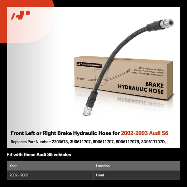 Front Left or Right Brake Hydraulic Hose for 2002-2003 Audi S6