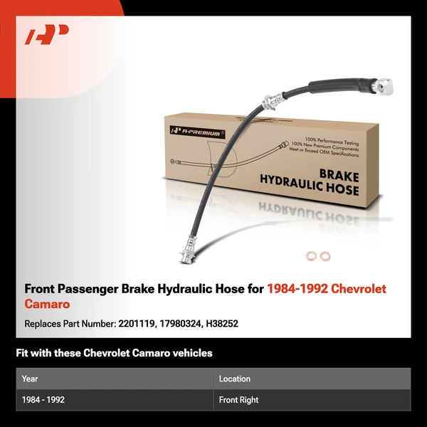 Front Passenger Brake Hydraulic Hose for 1984-1992 Chevrolet Camaro