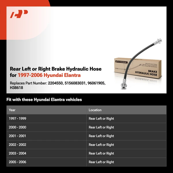 Rear Left or Right Brake Hydraulic Hose for 1997-2006 Hyundai Elantra
