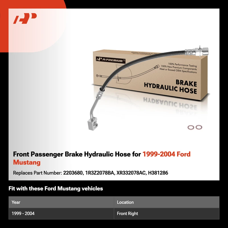 Front Passenger Brake Hydraulic Hose for 1999-2004 Ford Mustang