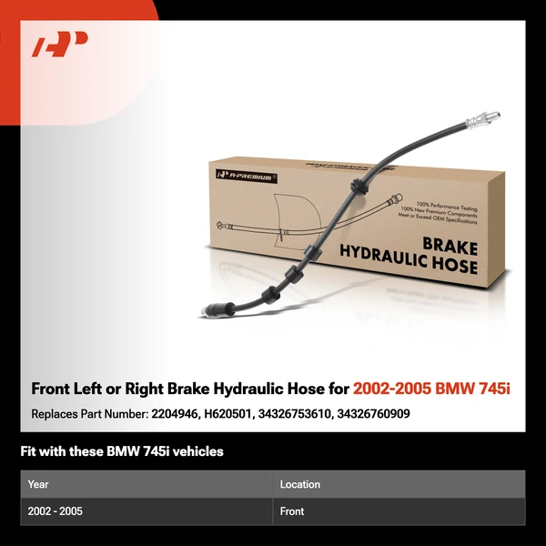 Front Left or Right Brake Hydraulic Hose for 2002-2005 BMW 745i