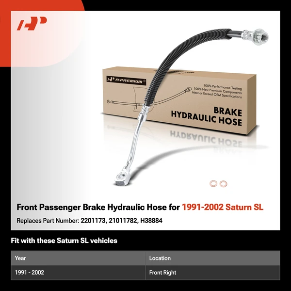Front Passenger Brake Hydraulic Hose for 1991-2002 Saturn SL