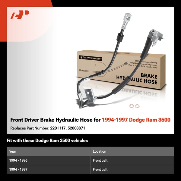 Front Driver Brake Hydraulic Hose for 1994-1997 Dodge Ram 3500