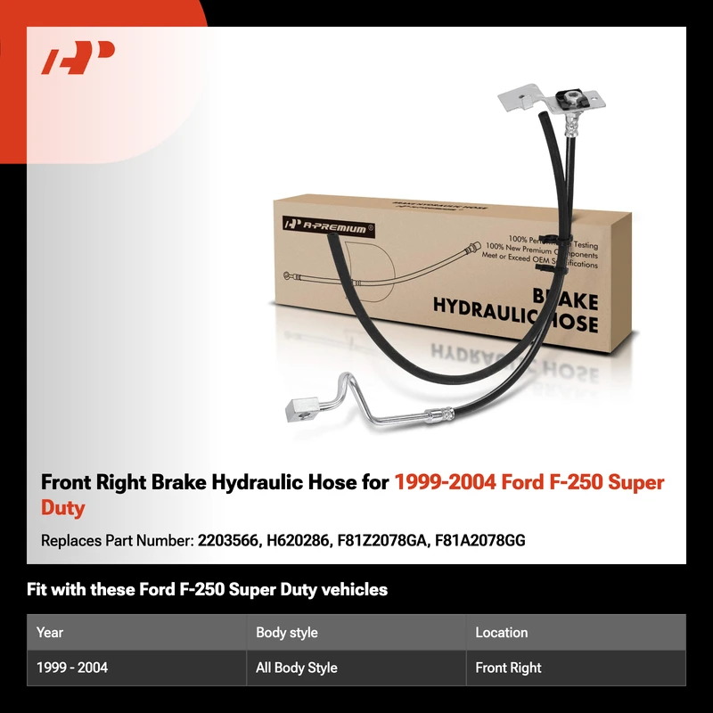 Front Right Brake Hydraulic Hose for 1999-2004 Ford F-250 Super Duty
