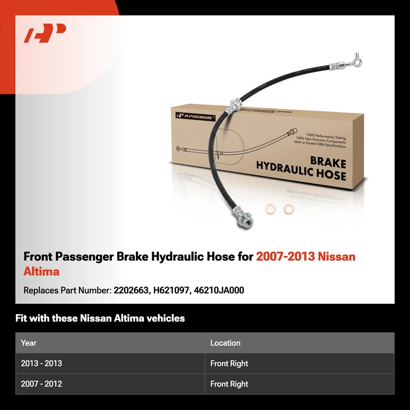 Front Passenger Brake Hydraulic Hose for 2007-2013 Nissan Altima