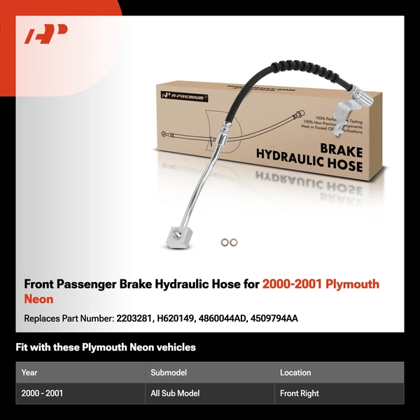 Front Passenger Brake Hydraulic Hose for 2000-2001 Plymouth Neon