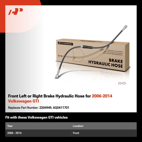 Front Left or Right Brake Hydraulic Hose for 2006-2014 Volkswagen GTI