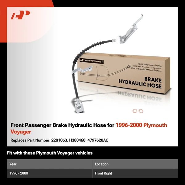Front Passenger Brake Hydraulic Hose for 1996-2000 Plymouth Voyager