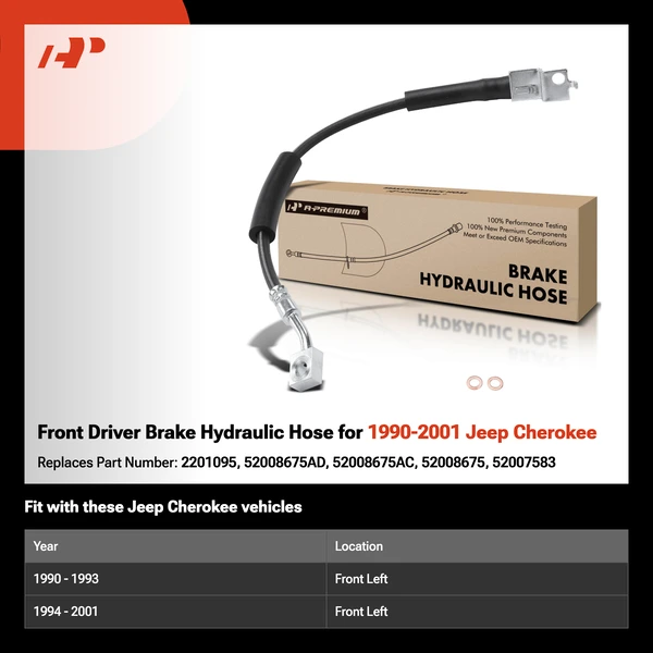 Front Driver Brake Hydraulic Hose for 1990-2001 Jeep Cherokee