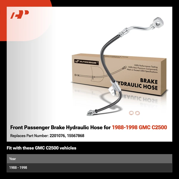 Front Passenger Brake Hydraulic Hose for 1988-1998 GMC C2500