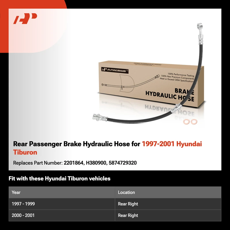 Rear Passenger Brake Hydraulic Hose for 1997-2001 Hyundai Tiburon