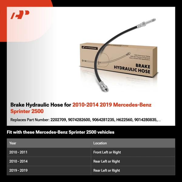 Brake Hydraulic Hose for 2010-2014 2019 Mercedes-Benz Sprinter 2500