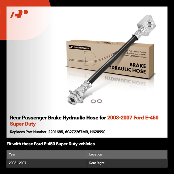 Rear Passenger Brake Hydraulic Hose for 2003-2007 Ford E-450 Super Duty