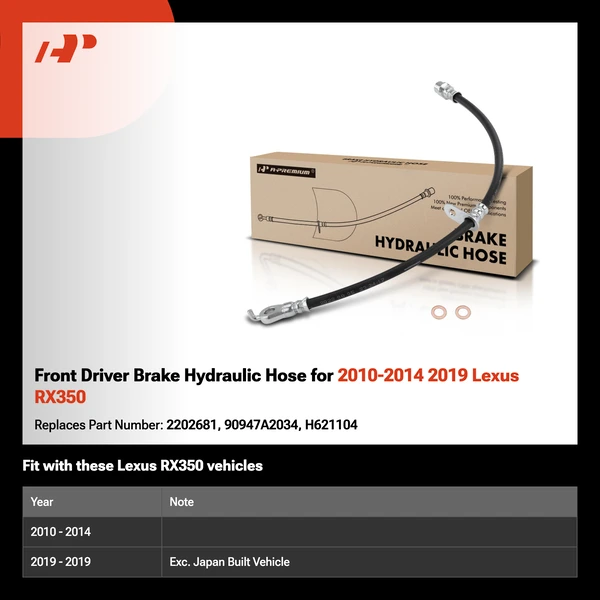 Front Driver Brake Hydraulic Hose for 2010-2014 2019 Lexus RX350