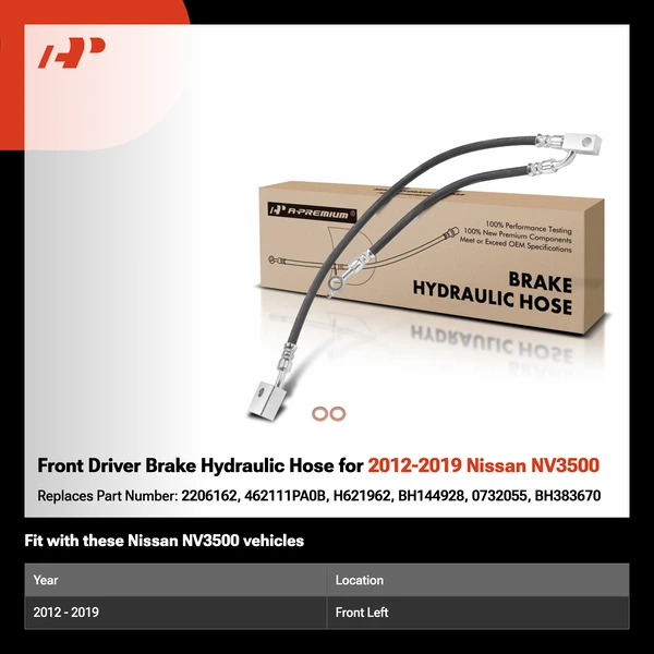 Front Driver Brake Hydraulic Hose for 2012-2019 Nissan NV3500