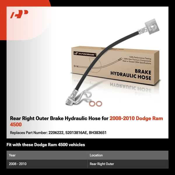 Rear Right Outer Brake Hydraulic Hose for 2008-2010 Dodge Ram 4500