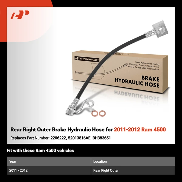 Rear Right Outer Brake Hydraulic Hose for 2011-2012 Ram 4500