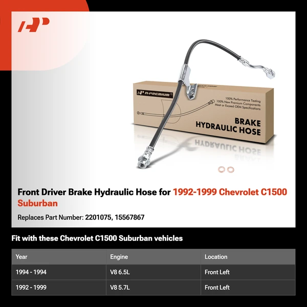 Front Driver Brake Hydraulic Hose for 1992-1999 Chevrolet C1500 Suburban