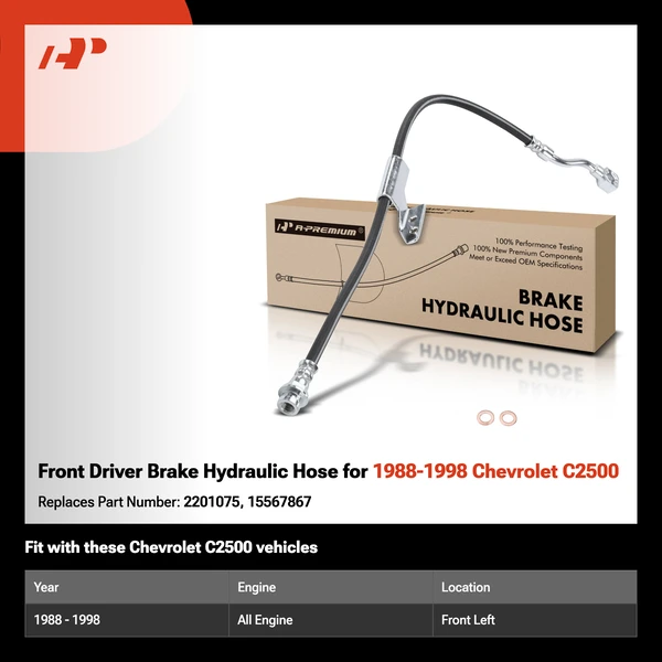 Front Driver Brake Hydraulic Hose for 1988-1998 Chevrolet C2500