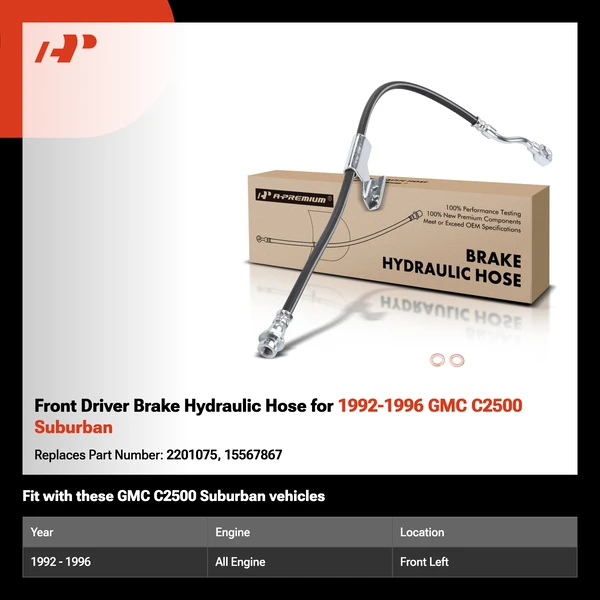 Front Driver Brake Hydraulic Hose for 1992-1996 GMC C2500 Suburban