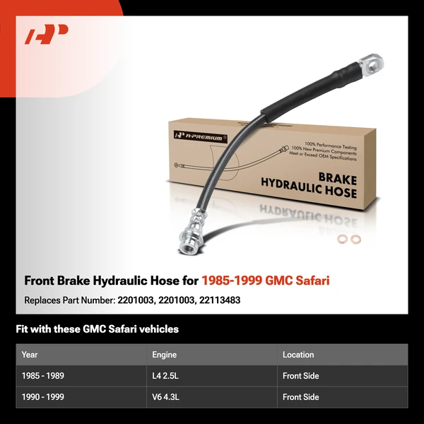 Front Brake Hydraulic Hose for 1985-1999 GMC Safari
