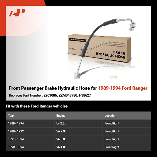Front Passenger Brake Hydraulic Hose for 1989-1994 Ford Ranger