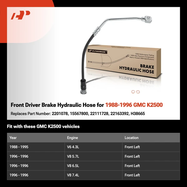 Front Driver Brake Hydraulic Hose for 1988-1996 GMC K2500