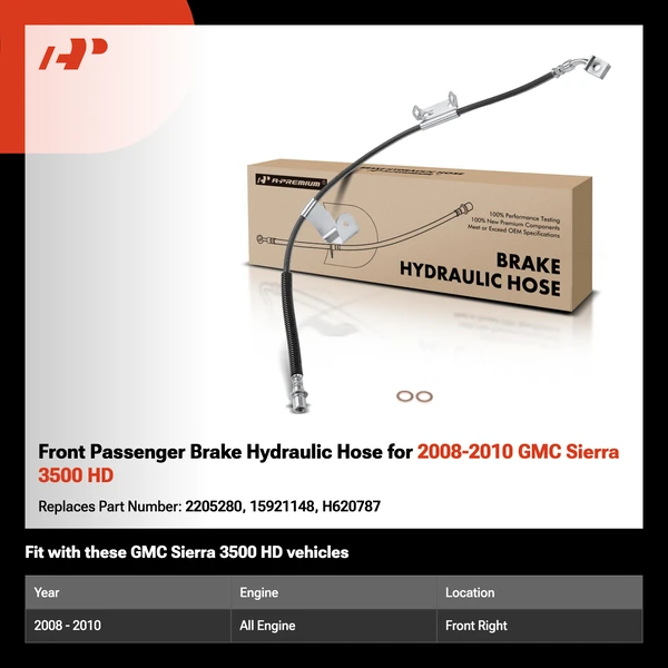 Front Passenger Brake Hydraulic Hose for 2008-2010 GMC Sierra 3500 HD
