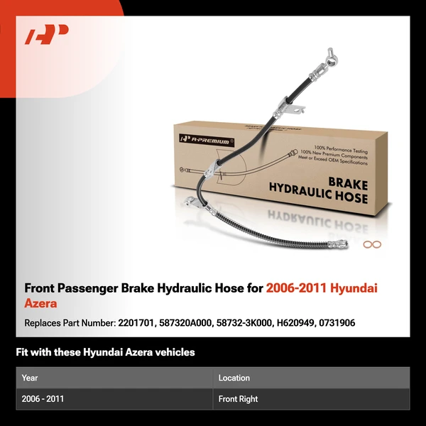 Front Passenger Brake Hydraulic Hose for 2006-2011 Hyundai Azera