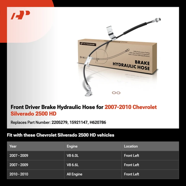 Front Driver Brake Hydraulic Hose for 2007-2010 Chevrolet Silverado 2500 HD