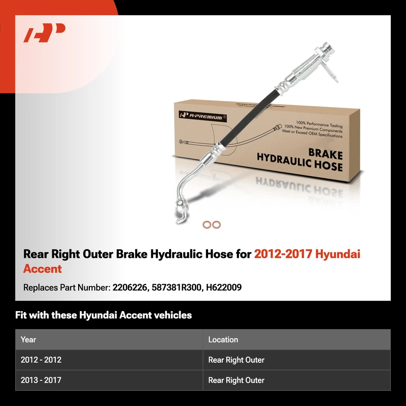 Rear Right Outer Brake Hydraulic Hose for 2012-2017 Hyundai Accent