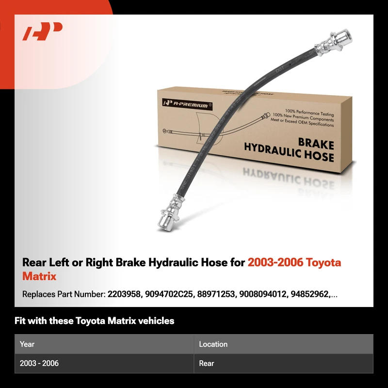 Rear Left or Right Brake Hydraulic Hose for 2003-2006 Toyota Matrix