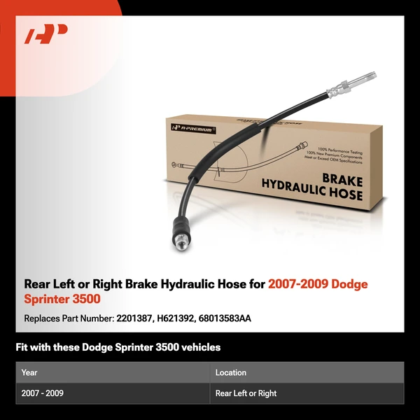 Rear Left or Right Brake Hydraulic Hose for 2007-2009 Dodge Sprinter 3500
