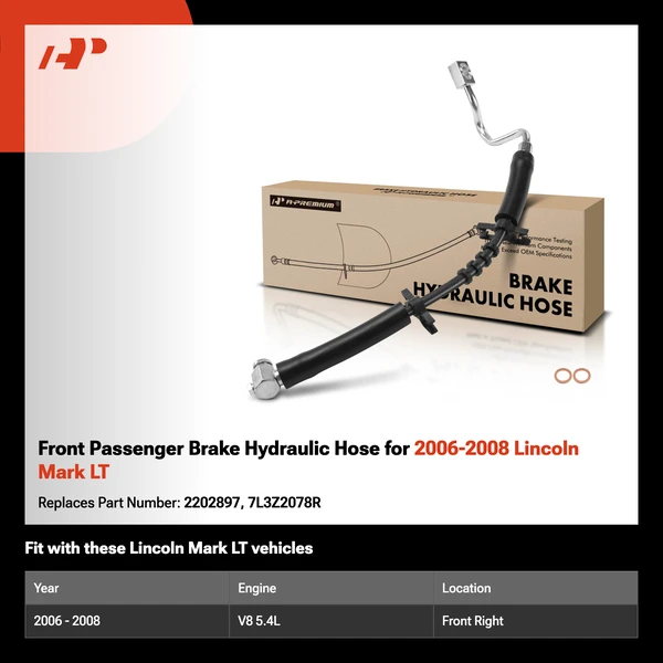 Front Passenger Brake Hydraulic Hose for 2006-2008 Lincoln Mark LT