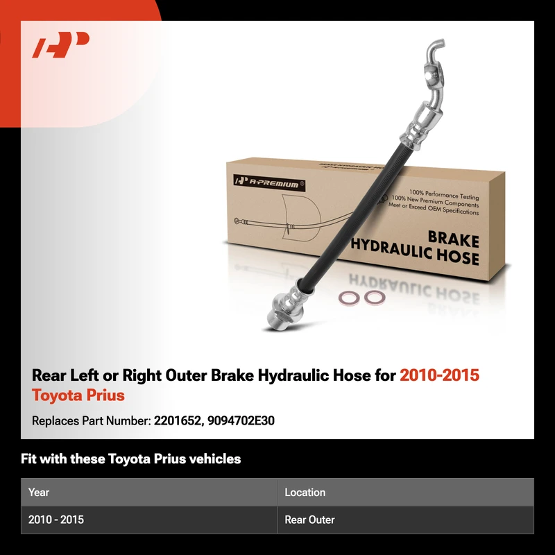 Rear Left or Right Outer Brake Hydraulic Hose for 2010-2015 Toyota Prius