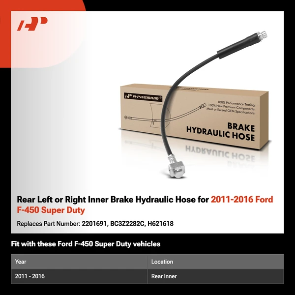 Rear Left or Right Inner Brake Hydraulic Hose for 2011-2016 Ford F-450 Super Duty