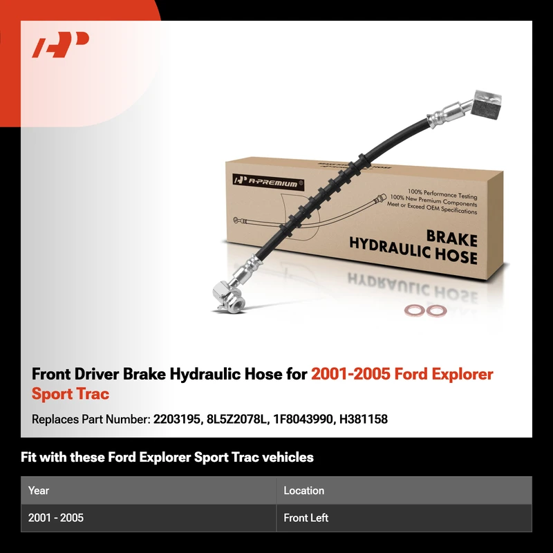 Front Driver Brake Hydraulic Hose for 2001-2005 Ford Explorer Sport Trac