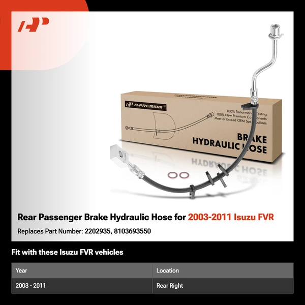 Rear Passenger Brake Hydraulic Hose for 2003-2011 Isuzu FVR